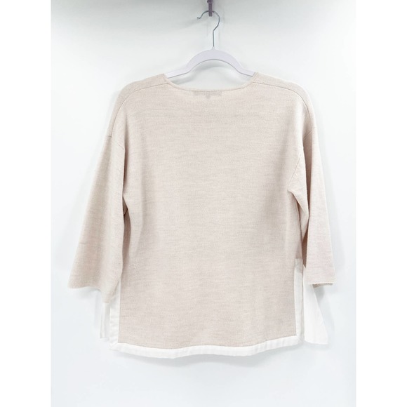 Tibi Merino Wool Mixed Media Pleated Hem Beige White Knit Sweater Size Small - Picture 3 of 6